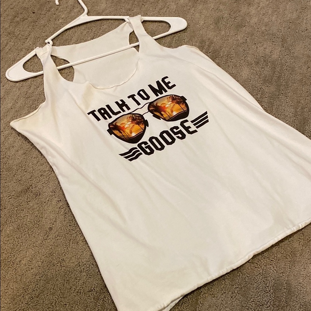 White Sleeveless Tank Top with Graphic Design